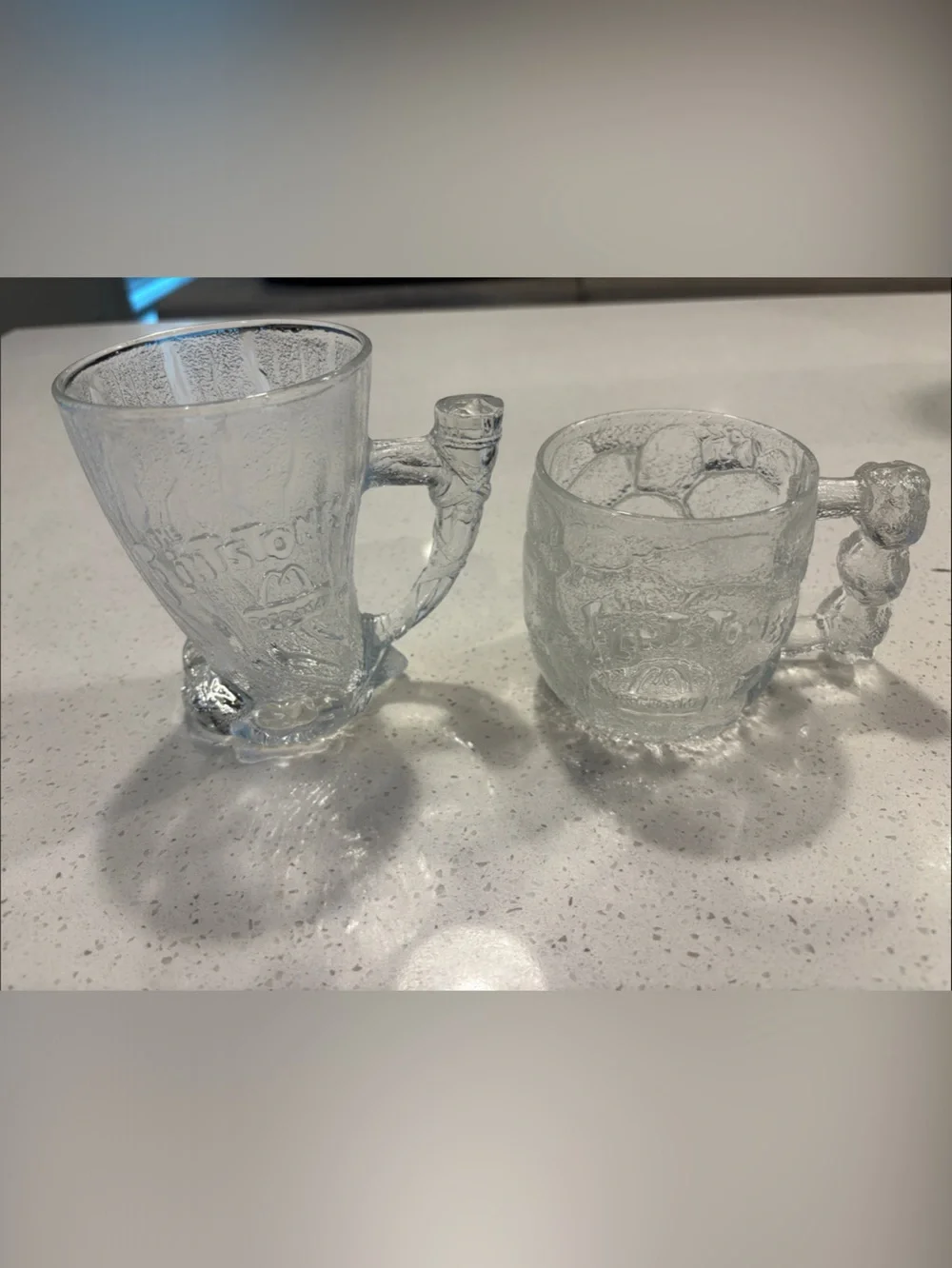 Vintage 1993 McDonald's Flintstones Glass Mugs Set of 2 Pre-Dawn & Mammoth